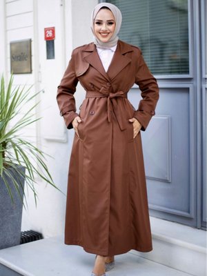 Kruvaze Yaka Astarlı Tam Boy Trençkot