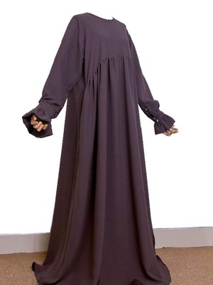 Jennaria Ferace Abaya Koyu Mürdüm Tek Parça Suflesiz