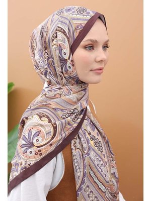 Desenli Pamuk Viskon Şal Acı Kahve Bej