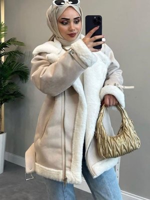 Kemerli Nubuk Ceket Bej