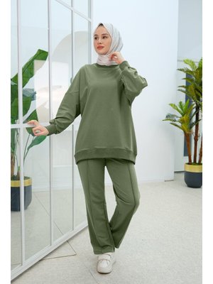 Yeşil Asimetrik Dikiş Detaylı İkili Takım