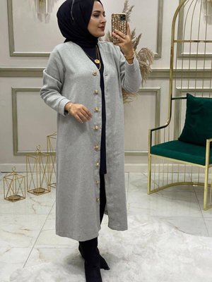 Gri Düğmeli Triko Hırka