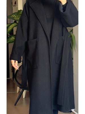 Kuşaklı Kaşe Kaban Siyah Kuşaklı Kaşe Kaban Siyah