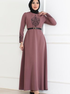 Gül Kurusu Kemer Detaylı Elbise Gül Kurusu Kemer Detaylı Elbise