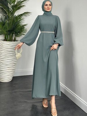 Jessica Balon Kol Abiye Elbise Su Yeşili