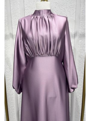 Lila Gülnun Saten Abiye Elbise