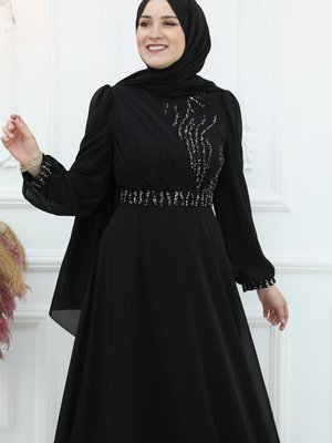 Derya Şifon Abiye Elbise Siyah