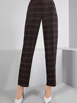 Kadın Vizon Ekose Desenli Pantolon T