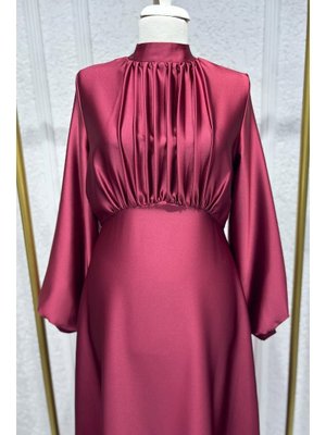 Bordo Gülnun Saten Abiye Elbise Bordo Gülnun Saten Abiye Elbise