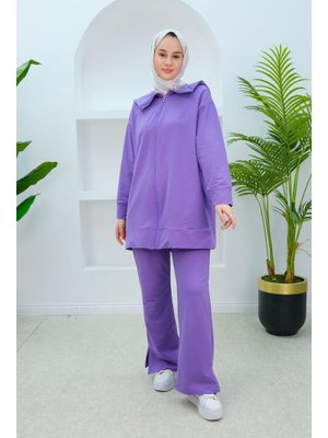 Lila Gemici Yaka Önden Fermuarlı İkili Takım