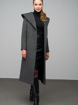 Kapüşonlu Çıt Kapamalı Uzun Kaban Koyu Gri