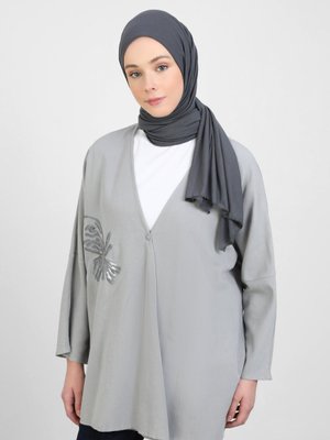 Gri Pulpayetli Keten Hırka Gri Pulpayetli Keten Hırka