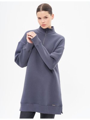 Düşük Omuz Fermuar Kapamalı Sweatshirt Antrasit