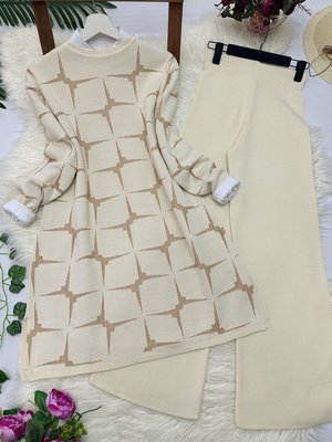 Elegance Simli Triko Takım Krem