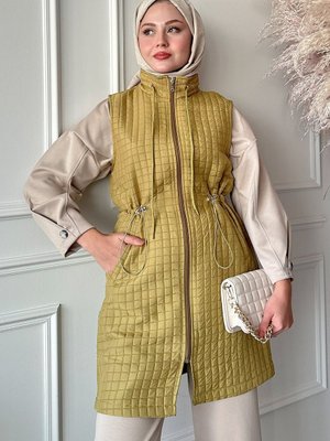 Kapitone Yağ Yeşili Çıtçıtlı Yelek Kapitone Yağ Yeşili Çıtçıtlı Yelek