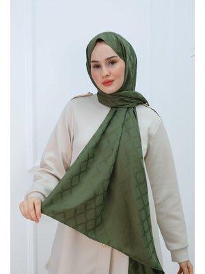 Koyu Yeşil Piramit Desen Jakar Şal