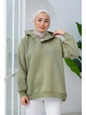Yeşil Çıt Detay Kapüşonlu Sweat Yeşil Çıt Detay Kapüşonlu Sweat