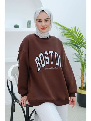 Kahverengi Boston Baskılı Sweat Kahverengi Boston Baskılı Sweat