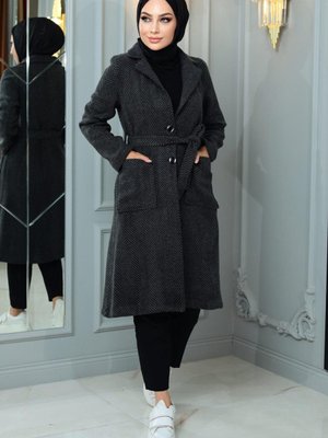 Antrasit Cepli Kaşe Kaban