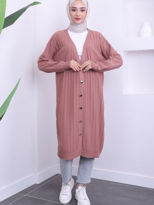 Gül Kurusu Mevsimlik Merserize Salaş Triko Hırka Gül Kurusu Mevsimlik Merserize Salaş Triko Hırka