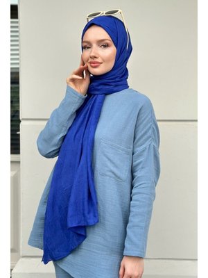 Bambu Kraş Saks Mavisi Şal Bambu Kraş Saks Mavisi Şal