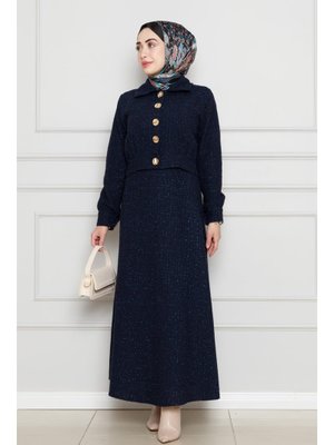 Lacivert Simli Tüvit Kumaş İkili Takım