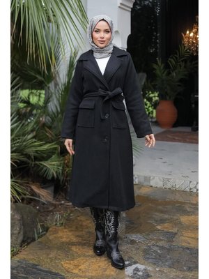 Siyah Kapak Detaylı Kaşe Kaban