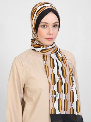 Hardal Nevada Pamuk Şal Çizgi Desen Siyah