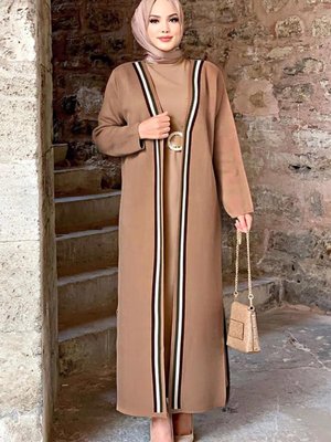 Taba Çizgili Triko Hırka