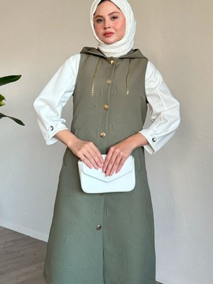 Jakar Kapitone Zincir Detaylı Yelek Haki Jakar Kapitone Zincir Detaylı Yelek Haki