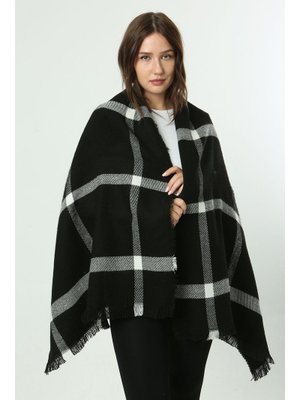 Siyah Kare Desenli Atkı Omuz Şalı 70x180 Cm 1234