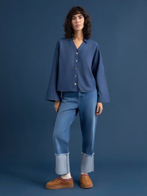 Oversize Denim Gömlek Koyu İndigo Oversize Denim Gömlek Koyu İndigo