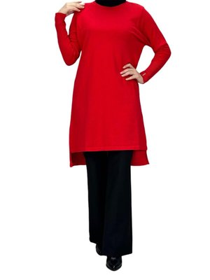 Merserize Triko Tunik Kırmızı