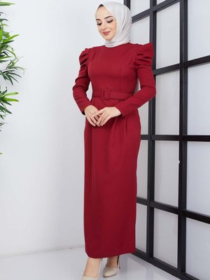 Bordo Derya Atlas Elbise