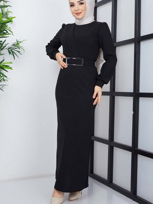 Siyah Hilal Krep Elbise