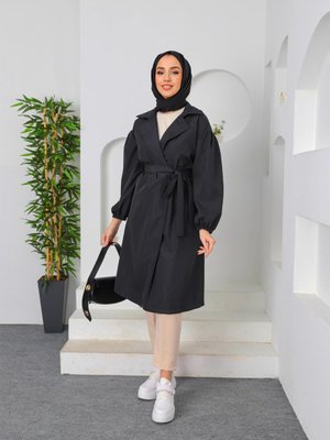 Siyah Balon Kol Trençkot Siyah Balon Kol Trençkot