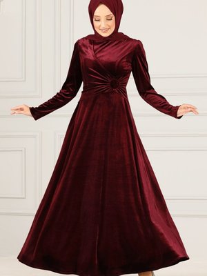 Kadife Abiye Elbise Bordo Kadife Abiye Elbise Bordo