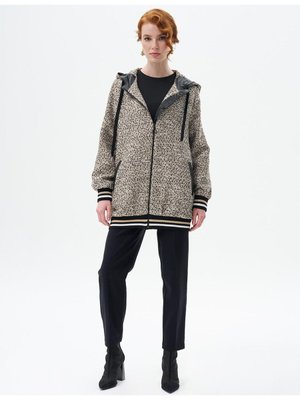 Kapüşon Detaylı Ribanalı Ceket Siyah Bej