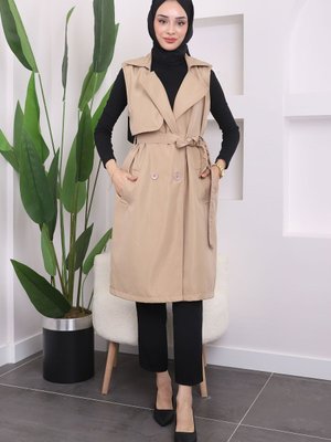 Vizon Bel Kuşaklı Omuzları Apoletli Yelek Vizon Bel Kuşaklı Omuzları Apoletli Yelek