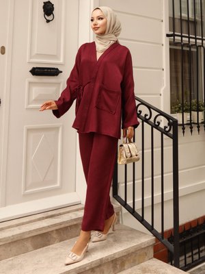 Bordo Diagonel Kimono Pant.takım Bordo Diagonel Kimono Pant.takım