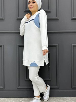 Düğme Ve Taş Detaylı Tunik Ekru