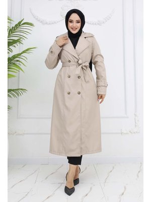 Taş Rengi Düğme Detaylı Trençkot