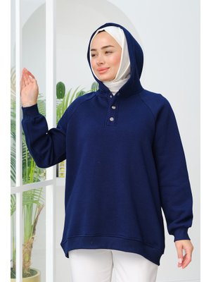 Lacivert Çıt Detay Kapüşonlu Sweat Lacivert Çıt Detay Kapüşonlu Sweat