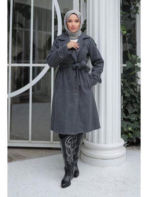 Antrasit Apolet Detaylı Kaşe Kaban
