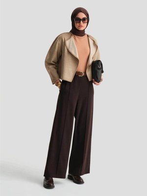 Beli Lastikli Palazzo Pantolon Kahverengi