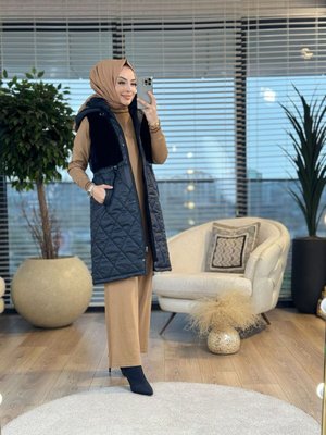 Ön Ve Yakası Kürklü Şişme Yelek