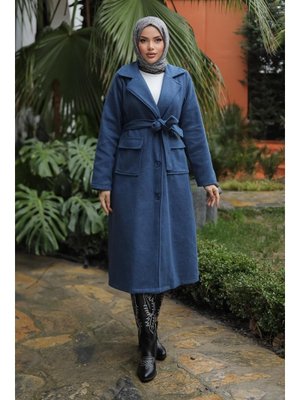 İndigo Kapak Detaylı Kaşe Kaban