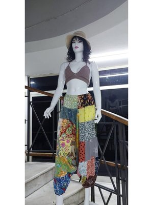 Renkli Hint Otantik Yamalı Patchwork Şalvar Pantolon Renkli Hint Otantik Yamalı Patchwork Şalvar Pantolon