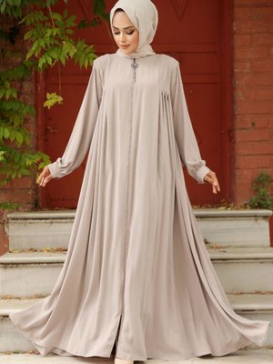 Fermuarlı Açık Vizon Ferace