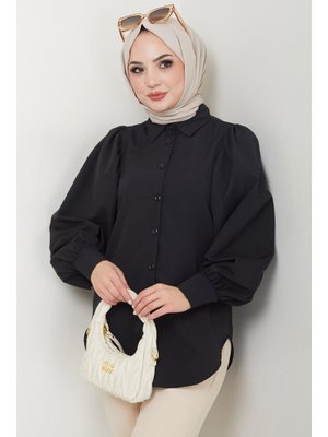 Siyah Balon Kol Gömlek Siyah Balon Kol Gömlek
